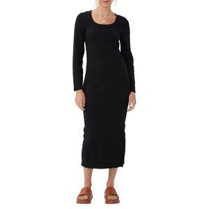 Cotton On Women's Rib Long Sleeve Split Midi Dress Black S B4HP